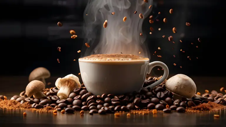 chaga benefits ai generated, mushroom coffee, adaptogens, functional beverage, superfood, health drink, wellness, coffee alternative, herbal coffee, chaga, immune boost, brain health, energy boost, organic coffee, natural ingredients, vegan coffee, sustainable, antioxidants, earthy flavor, mushroom powder, nootropic, medicinal mushrooms, plant-based, wild mushrooms, mushrooms, coffee beans, caffeine